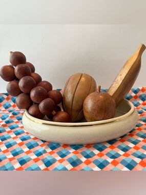 Vintage Mid Century hand carved Decorative Wood Fruit *Bowl for display only*
